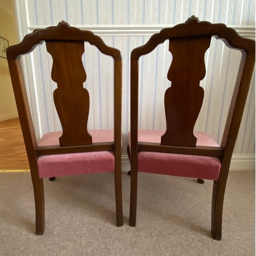 739 - A pair of 1930's walnut upholstered bedroom chairs 75cms h x 46cms w to front of seat 31cms.