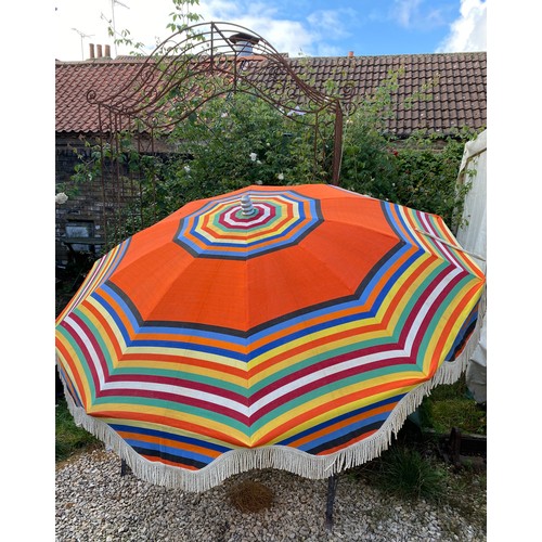 818 - A French Vintage beach parasol marked Veritable O.N.M. Paris. Radius 96cms. Pole 3.1cms approx.