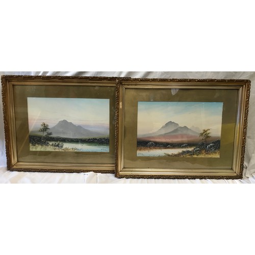 705 - A pair of gilt framed water colours by R J Pollard 1915 of mountain lake scenes.
Pictures 32.5cms x ... 