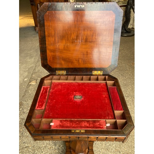 807 - A 19thC rosewood lady's work box, lift up lid to reveal fitted interior.