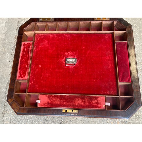 807 - A 19thC rosewood lady's work box, lift up lid to reveal fitted interior.