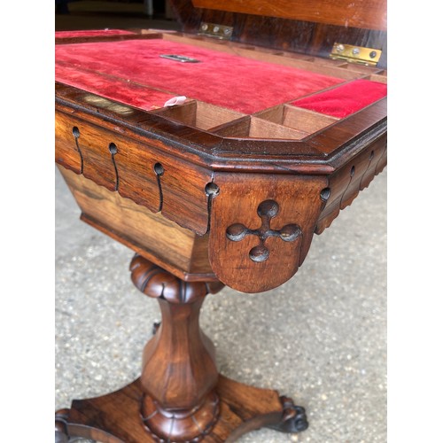 807 - A 19thC rosewood lady's work box, lift up lid to reveal fitted interior.