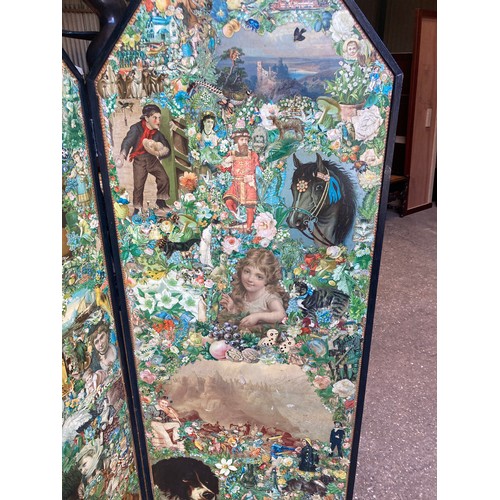 809 - A 19thC decoupage dressing screen. 167cms h x 159cms w open.