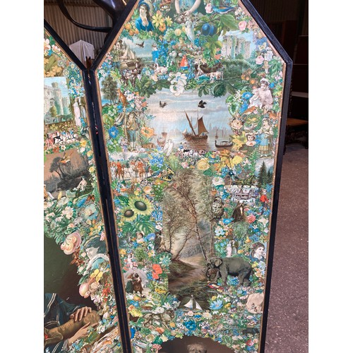 809 - A 19thC decoupage dressing screen. 167cms h x 159cms w open.