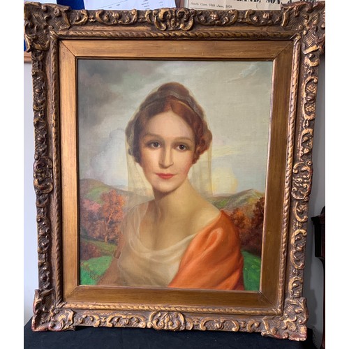 716 - Arthur Spooner (1873-1962) Oil on canvas portrait of a lady signed L.L,  A. Spooner 1935. 59 x 49cms... 