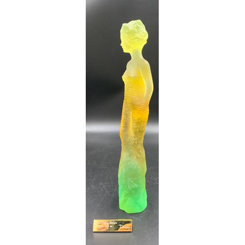 93 - Daum Pate-de-Verre glass figure of an elegant lady, inscribed to base Richard 398/425 Daum France. 3... 