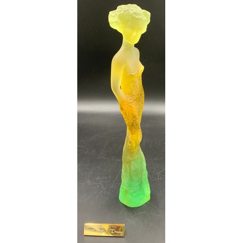 93 - Daum Pate-de-Verre glass figure of an elegant lady, inscribed to base Richard 398/425 Daum France. 3... 