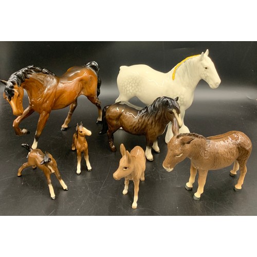 74 - Beswick to include 5 horses and 2 donkeys.