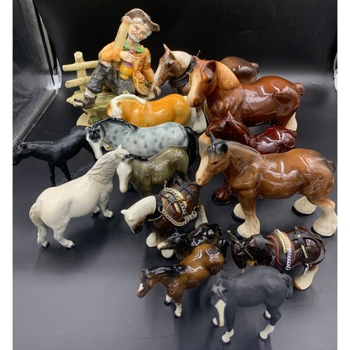 76 - Fourteen ceramic horses including one Royal Doulton and a Capodimonte figure.