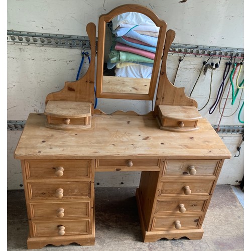 778 - Pine dressing table, height to mirror 150 h, 123 w x 45cms d.