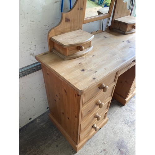 778 - Pine dressing table, height to mirror 150 h, 123 w x 45cms d.