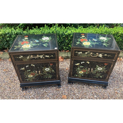 782 - Pair Japanese style lacquered bedside cabinets. 61 h x 51 w x 41cms d.