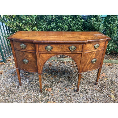 783 - A Georgian mahogany breakfront sideboard with lined drinks drawer. 155 w x 94 h x 66cms d.