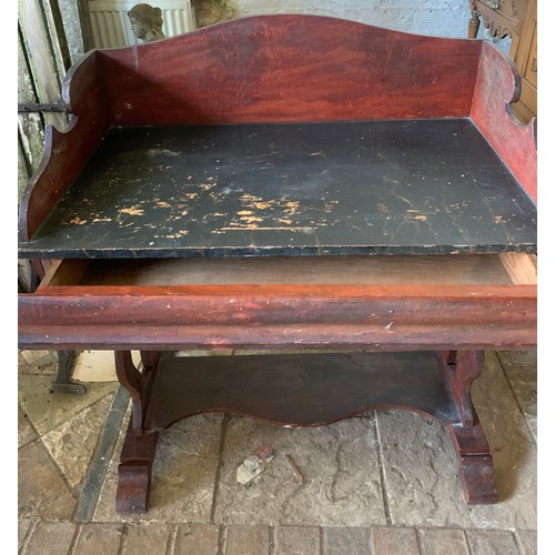 795 - A 19thC stained pine washstand with galleried back. 88 w x 53 d x 96cms h.