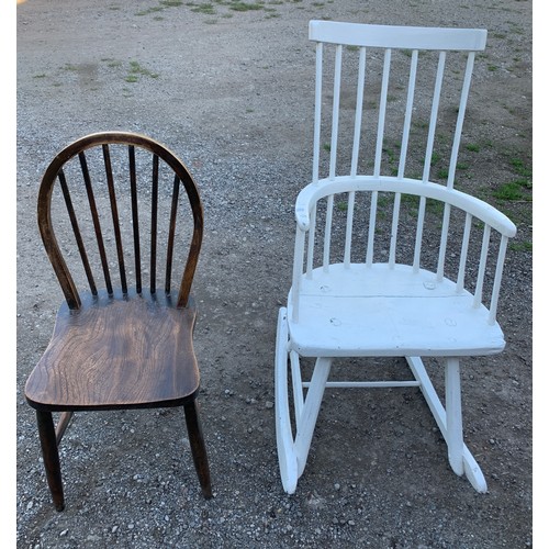 798 - A 19thC painted wooden rocking chair with Ercol single chair.