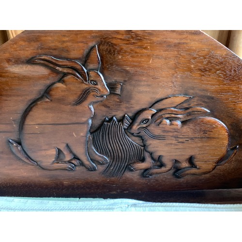 786 - Wooden toy box with rabbits to back. 98 x 48 x 75cms h.