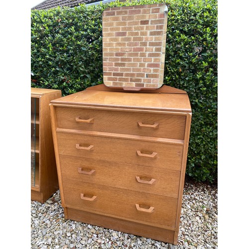 801 - G Plan oak four drawer dressing table with mirror back. 76 w x 46 d x 35cms h.