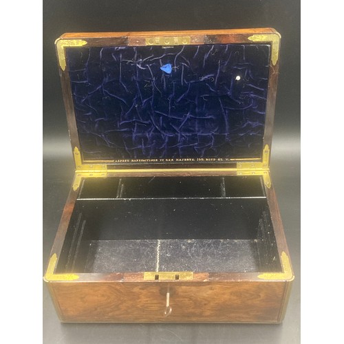 643 - Rosewood and brass fine quality bound writing box marked Asprey with crest to top inscribed Lead On.... 