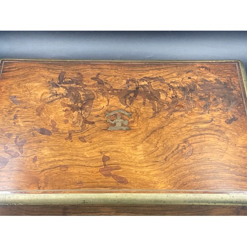 643 - Rosewood and brass fine quality bound writing box marked Asprey with crest to top inscribed Lead On.... 