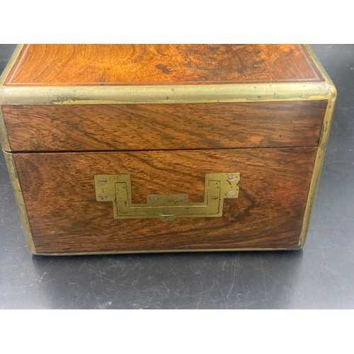 643 - Rosewood and brass fine quality bound writing box marked Asprey with crest to top inscribed Lead On.... 