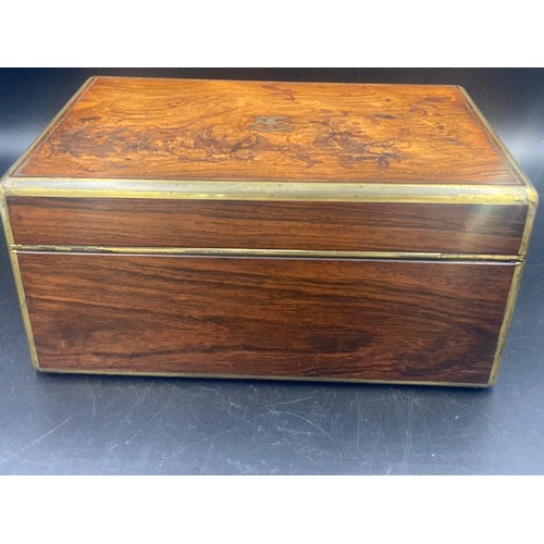 643 - Rosewood and brass fine quality bound writing box marked Asprey with crest to top inscribed Lead On.... 