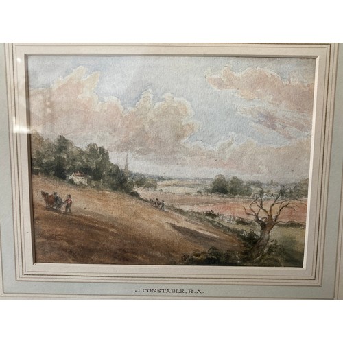 711 - A watercolour depicting a country scene. Painting size 14.5 x 19.5cms Mount inscribed J. Constable R... 