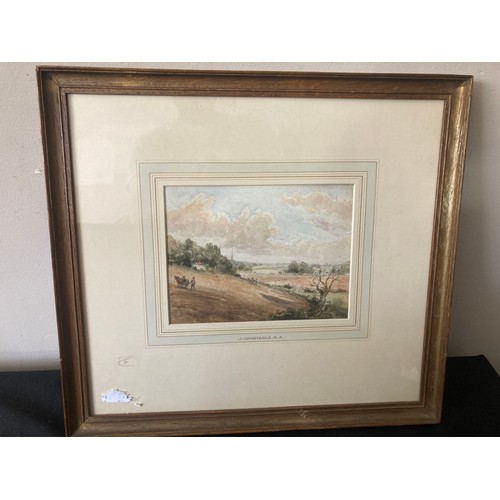 711 - A watercolour depicting a country scene. Painting size 14.5 x 19.5cms Mount inscribed J. Constable R... 