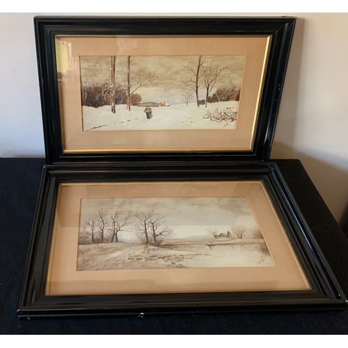 721 - A pair of framed watercolour landscapes. Signed F. Hepworth. 17 x 35cms.