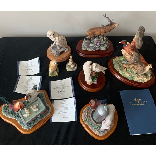 66A - Seven various Border Fine Art figures to include Taking Flight, Red Stag, Barn Owl,Night Watch, Brig... 