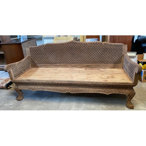 771 - An oriental hard wood bench. 178cms l x 66cms x d x87cms h.