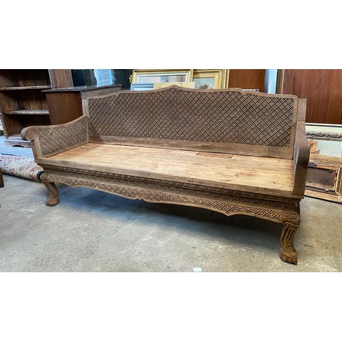 771 - An oriental hard wood bench. 178cms l x 66cms x d x87cms h.