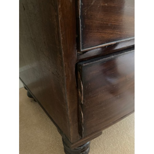 764a - A 19thC mahogany bowfront chest of 2 short over 3 long drawers on turned legs. 114cms w x 54cms d x ... 