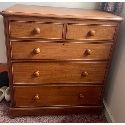 800A - A 19thC mahogany chest of drawers. 111cms h x 102cms w x 51cms d.