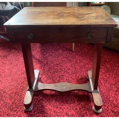 784C - An early 19thC mahogany side table with drawer to front and dummy to back. 61cms h x 61cms w x 43cms... 