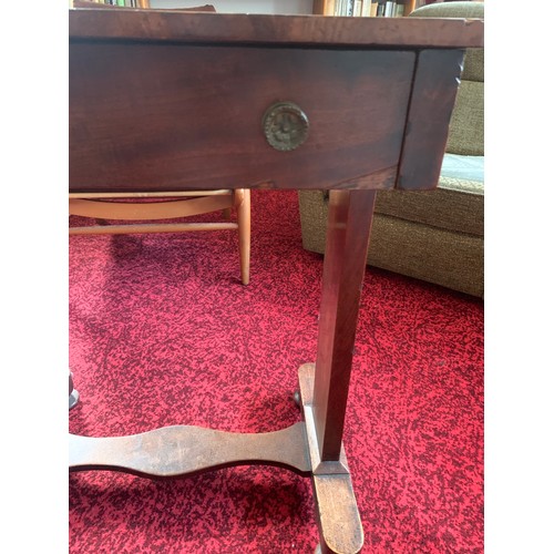 784C - An early 19thC mahogany side table with drawer to front and dummy to back. 61cms h x 61cms w x 43cms... 