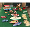 A large collection of tin plate toys to include bicycles, boats, train, cars, Noddy, Hornby-Dublo tr... 