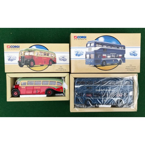 81 - Collection of 16 boxed diecast buses from various brands. Lot includes Corgi 97021 AEC Regal, 97231 ... 