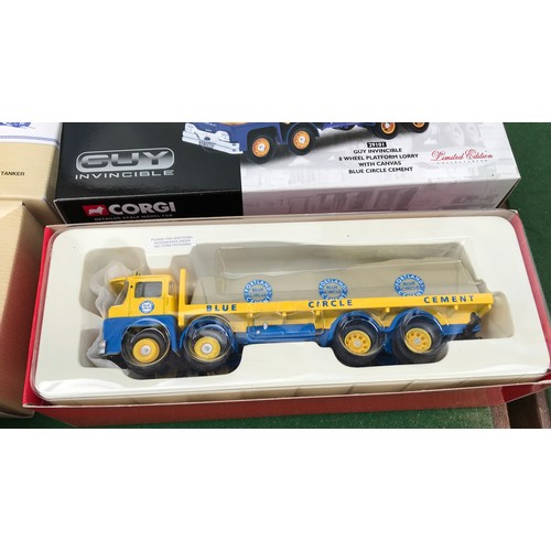 110 - A collection of Corgi diecast commercial trucks to include No. 29101 Guy Invincible 8 wheel platform... 