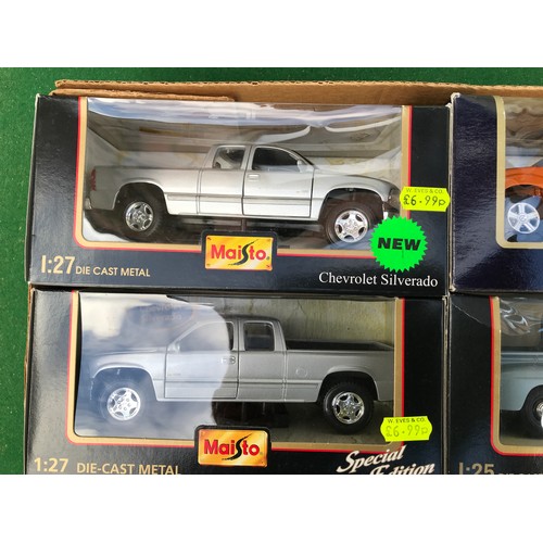 111 - Six Maisto diecast models of mostly pick up trucks to include Ford Explorer Sport Trac, 1948 Ford F1... 