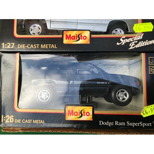 111 - Six Maisto diecast models of mostly pick up trucks to include Ford Explorer Sport Trac, 1948 Ford F1... 