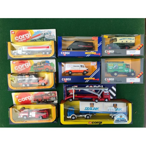 70 - Boxed Corgi diecast vehicles to include C906/1 Mack Truck, C859/2 Thornycraft Van, 1109 Mercedes Tru... 