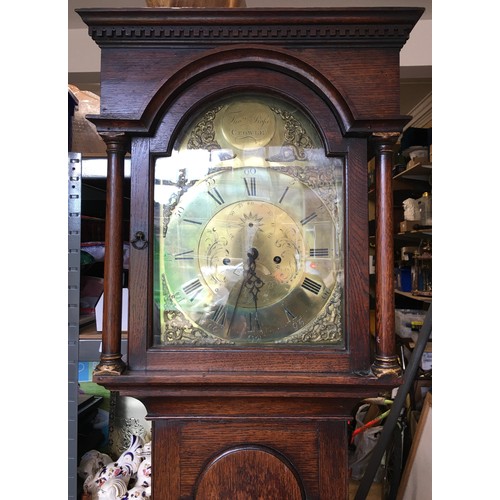 666 - An 18th C oak long cased clock by Thomas Ross of Crowle. Pendulum, weights and keys etc included wit... 