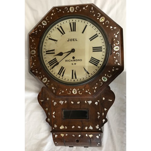 664 - American late 19th Century inlaid rosewood standard movement wall clock by Joel, Richmond S.W. Cream... 