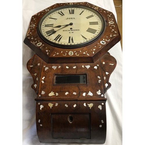 664 - American late 19th Century inlaid rosewood standard movement wall clock by Joel, Richmond S.W. Cream... 