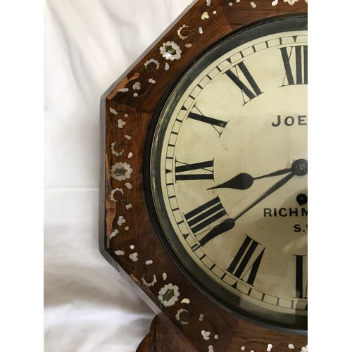 664 - American late 19th Century inlaid rosewood standard movement wall clock by Joel, Richmond S.W. Cream... 