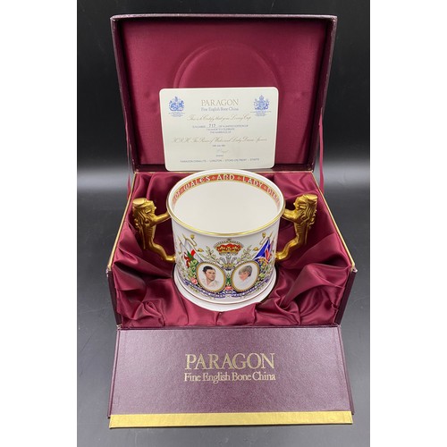 133 - Paragon two handled commemorative loving cup commemorating the Royal wedding Charles & Diana, boxed ... 