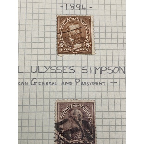 619 - A part filled album of USA stamps and labels to include City Winan's Post, Pony Express, Hussey's Ex... 