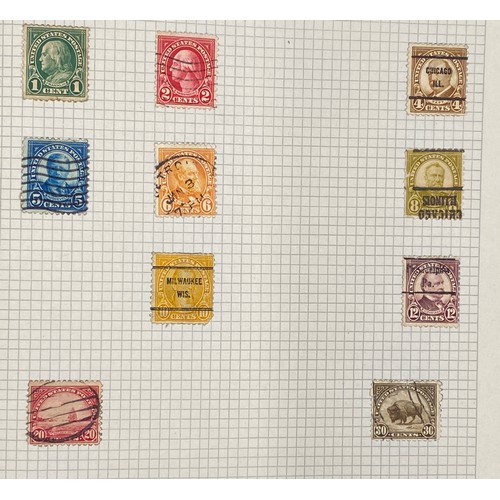 619 - A part filled album of USA stamps and labels to include City Winan's Post, Pony Express, Hussey's Ex... 