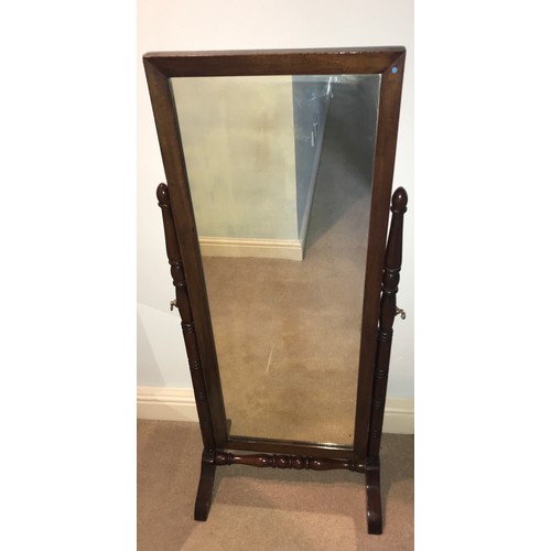 1199 - A mahogany cheval mirror. 120 x 50cms w with a 19thC mahogany dressing table mirror.