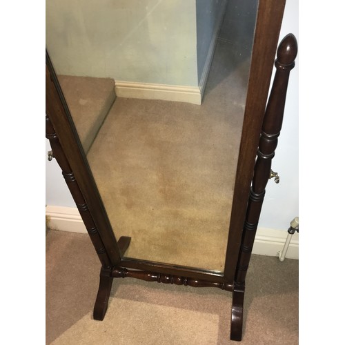 1199 - A mahogany cheval mirror. 120 x 50cms w with a 19thC mahogany dressing table mirror.